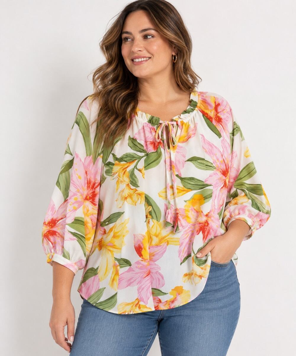 Oddi Ivory Floral Blouse – Size 1XL – NWT